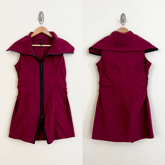 PORTO Double Zip Ruched Sleeveless Vest in Red - Picture 1 of 6